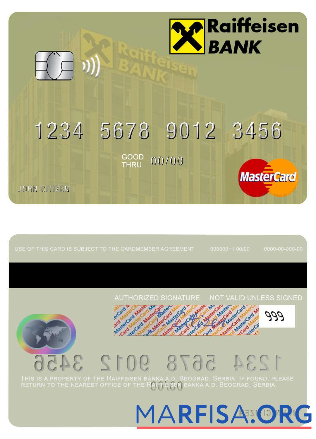 Printable Serbia Raiffeisen banka a.d. Beograd mastercard download for verification